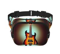Guitar Bass Music Musical Instrument Print Square Double Layer functionality Waist Bag Unisex Crossbody Pack Travel Workout, Black, One Size