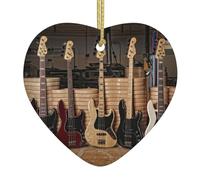 Guitar Bass Music Musical Instruments Christmas Ceramic Love Pendant Christmas Decorations Hanging Tree Decorations Home Decor