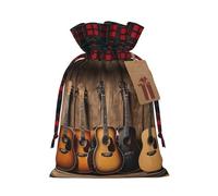 Guitar Bass Music Musical Instruments Color Blocked Linen Drawstring Gift Bag, Reusable Gift Bag