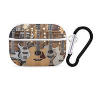 Guitar Bass Music Musical Instruments Earbuds Organizer Shockproof Protective Airpods Pro Cover with Carabiner Clip Anti Fall Carrying Earphone Case Cover for Airpods Pro 2nd Generation White