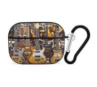 Guitar Bass Music Musical Instruments Earbuds Organizer Shockproof Protective Airpods Pro Cover with Carabiner Clip Anti Fall Carrying Earphone Case Cover for Airpods Pro 2nd Generation Black
