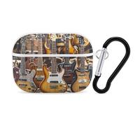 Guitar Bass Music Musical Instruments Earbuds Organizer Shockproof Protective Airpods Pro Cover with Carabiner Clip Anti Fall Carrying Earphone Case Cover for Airpods Pro 2nd Generation White