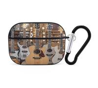 Guitar Bass Music Musical Instruments Earbuds Organizer Shockproof Protective Airpods Pro Cover with Carabiner Clip Anti Fall Carrying Earphone Case Cover for Airpods Pro 2nd Generation Black