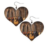 Guitar Bass Music Musical Instruments Elegant Leather Heart-Shaped Earrings-Fashionable And Unique Accessories For Everyday Wear