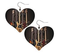 Guitar Bass Music Musical Instruments Elegant Leather Heart-Shaped Earrings-Fashionable And Unique Accessories For Everyday Wear