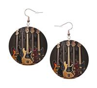 Guitar Bass Music Musical Instruments Elegant Leather Round Earrings-Fashionable And Unique Accessories For Everyday Wear