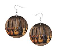 Guitar Bass Music Musical Instruments Elegant Leather Round Earrings-Fashionable And Unique Accessories For Everyday Wear