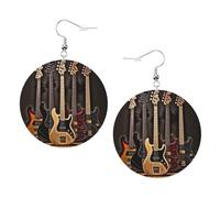 Guitar Bass Music Musical Instruments Elegant Leather Round Earrings-Fashionable And Unique Accessories For Everyday Wear