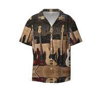 Guitar Bass Music Musical Instruments Men's Hawaiian Shirt Short Sleeves Button Down Summer Beach Casual Shirts Black