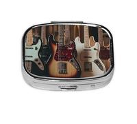 Guitar Bass Music Musical Instruments Mini Pill Box Metal Travel Medicine Organizer with 2 Compartments Pocket-Sized Pill Container