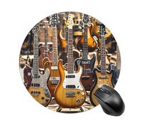 Guitar Bass Music Musical Instruments Mouse Pad Funny Round Mousepad Anti-Slip Rubber Mouse Mat Laptop Desk Accessories 7.8 X 7.8 Inch for Office and Home Use
