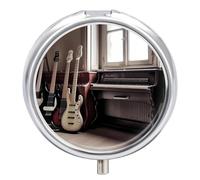 Guitar Bass Music Musical Instruments Pill Box Cute Round Pill Case Portable Medicine Tablet Vitamin Holder Organizer for Purse Pocket