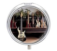 Guitar Bass Music Musical Instruments Pill Box Medicine Pill Organizer 3 Compartment Daily Pill Case Small Pill Container Round Pill Holder Travel Pill Box Metal Pill Case for Purse Pocket