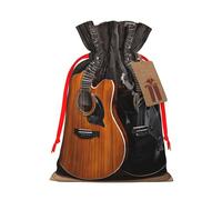 Guitar Bass Music Musical Instruments Print Christmas Burlap Drawstring Gift Bags Reusable Gift Bags, Holiday Packaging With Rustic Charm
