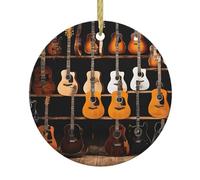 Guitar Bass Music Musical Instruments Print Christmas Tree Ceramic Hanging Round Shaped Christmas Tree Pendants Family Gatherings Holiday Party Decor.