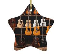 Guitar Bass Music Musical Instruments Print Christmas Tree Ceramic Hanging Star Shaped Christmas Tree Pendants Family Gatherings Holiday Party Decor.