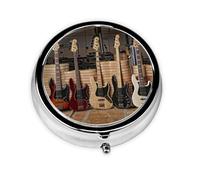 Guitar Bass Music Musical Instruments Print Personalised Portable Pillbox with,Mini Pillbox Compact and Convenient Pill Organiser for Storing and Organising Pills