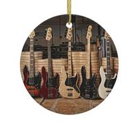 Guitar Bass Music Musical Instruments Print Personalized Christmas Decorations,Round Ceramic Decorations,Home Decoration Pendants