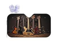 Guitar Bass Music Musical Instruments -Print Reflective Windshield Sun Shade For Cars M Size - Heat Resistant Suction Cups, Universal Fit.