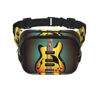 Guitar Bass Music Musical Instruments Print Square Double Layer functionality Waist Bag Unisex Crossbody Pack Travel Workout, Black, One Size