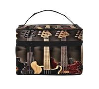 Guitar Bass Music Musical Instruments -Print Waterproof Large Cosmetic Bag for Travel & Gym, Makeup Organizer with 4 Elastic Straps & Compartments,Premium Twill Fabric.