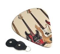 Guitar Bass Music Musical Instruments Printed Guitar Picks, 6 Pack with Leather Keychain Pick Holder - 0.46mm, 0.71mm, 0.96mm Assorted Thickness for Acoustic Ukulele, Electric Guitar