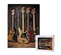 Guitar Bass Music Musical Instruments Printed Jigsaw Puzzle with Storage Box, Wooden Puzzle for Adults and Kids, 500 Pieces Family Fun Decorative Game
