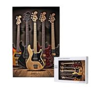 Guitar Bass Music Musical Instruments Printed Jigsaw Puzzle with Storage Box, Wooden Puzzle for Adults and Kids, 1000 Pieces Family Fun Decorative Game