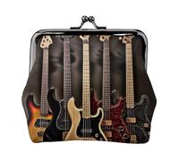 Guitar Bass Music Musical Instruments Printed Kiss-lock Coin Purse Wallet - Leather Mini Change Pouch Holder for Men Women