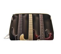 Guitar Bass Music Musical Instruments Printed Makeup Bag for Women Portable Leather Make up Bag Travel Zipper Cosmetic Bags Organizer