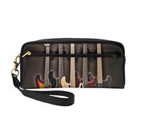 Guitar Bass Music Musical Instruments Printed Makeup Bag for Women Travel PU Leather Cosmetic Bag with Wristlet Toiletry Bag
