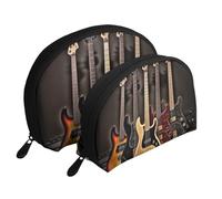Guitar Bass Music Musical Instruments Printed Makeup Bags 2-Piece Portable Shell Travel Toiletry Bag Cosmetic Organizer Bag for Women