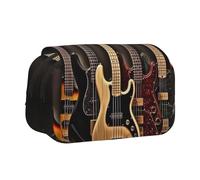 Guitar Bass Music Musical Instruments Printed Print Flip Top Double Layer Pencil Case - Large Capacity School Supplies Organizer for Students, Kids, Teens, Artists, Travel & Office Use