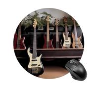 Guitar Bass Music Musical Instruments Round Mouse Pad, Non-Slip Rubber Base Waterproof Washable, Computer Mouse Mat for Office Gaming Studying, Premium-Textured Durable Portable Circle Mousepad for De
