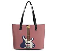 Guitar Bass Music Musical Instruments Tote Bag Large Soft Leather Purse with Zipper Lightweight Ladies Shoulder Handbag