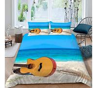 Guitar Beach Bedding set 3 pieces Duvet Cover Double for Kids Children Teens Adults 3D Printed Summer Seascape Soft Microfiber Comforter Cover with Zipper 1 Quilt Cover + 2 Pillowcases