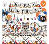 Guitar Birthday Party Supplies Set, Happy Birthday Banner, Plates, Tablecloth, Cups, Balloon and Straws, for Music Instrument Baby Shower Supplies