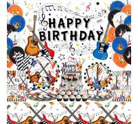 Guitar Birthday Party Supplies Set, Includes Happy Birthday Backdrop, Plates, Tablecloth, Cups, Balloon and Straws, for Music Instrument Baby Shower Supplies