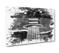 Guitar Black and White V3 Modern Canvas Wall Art Print Ready to Hang, Framed Picture for Living Room Bedroom Home Office Décor, 20x14 Inch (50x35 cm)