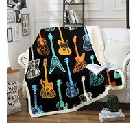 Guitar Blanket Rock Music Themed Throw Blanket for Kids Boys Teens Electronic Musical Instrument Fleece Blankets Colorful Watercolor Print Plush Blankets for Chair Office Fuzzy Blanket Single 50"x60"