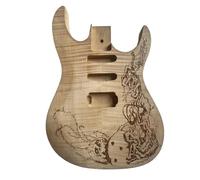 Guitar Body Unfinished Unfinished Guitar Body Basswood Flame Maple Veneer Carved Pattern DIY Accessory(Style 2)