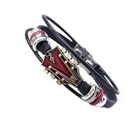 Guitar Bracelet - Adjustable Punk Bracelets, Multilayer Hand Woven Music Theme Jewelry with Guitar Pick and String Charm | Unique Rock Style Accessory For Him, Se référer au descriptif, Zinc and PU