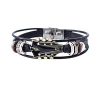Guitar Bracelet - Bracelets For Men, Adjustable Rock Style Cuff Bracelet, Valentine's Day Jewelry, Music Themed Multilayer Bracelets For Him, Se référer au descriptif, Zinc and PU Leather