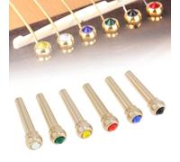 Guitar Bridge Pins 6pcs, Golden Endpin with Colorful Crystal Head for Acoustic Guitar 6 Strings Nail Pegs Fixed Cone Replacement, Brass Guitar Bridge Pin Strings Pegs Keep Full Timbre More Stable