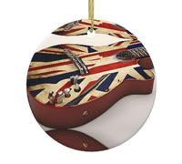 Guitar British Flag Christmas Ceramic Circular Pendant Is An Excellent Addition To Your Holiday Decoration