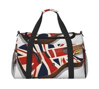 (Guitar British Flag) Durable Twill Travel Tote Bag Large Capacity Handheld & Crossbody Bag for Weekend Trips,Sports,and Outdoor Activities