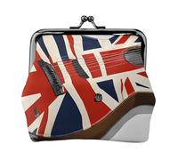Guitar British Flag Full Double-Sided Printed Pattern Women's and Girls' Fashionable Leather Kiss Lock Coin Purse Card Bag