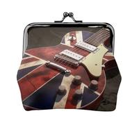 Guitar British Flag Full Double-Sided Printed Pattern Women's and Girls' Fashionable Leather Kiss Lock Coin Purse Card Bag