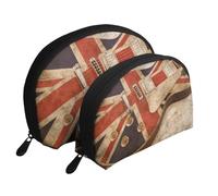 Guitar British Flag Portable Shell Cosmetic Bag Set - Travel Makeup Organiser with Zipper & Inner Compartments