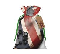 Guitar British Flag Print Christmas Burlap Drawstring Gift Bags Reusable Gift Bags, Holiday Packaging With Rustic Charm